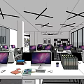 Public Office Space With Desks Computers File Cabinets Large Windows And Modern Lighting 3d model