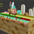 Cartoon Style Terrain With Yellow Platform Green Plants Brown Holes And White Pillars