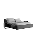 Modern Gray Double Bed With Sleek Headboard Soft Pillows And Cozy Blanket 3d model