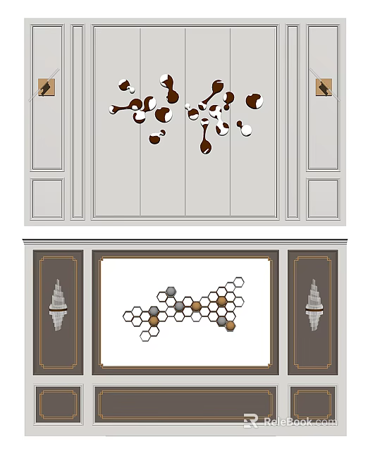 Modern Background Wall Design With Geometric Patterns And Brown White Accents 3d model