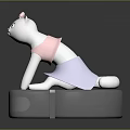 Cute White Cartoon Cat With Pink Ears Sitting On Robotic Vacuum Cleaner
