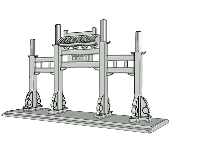 Chinese Archway Ancient Temple Commercial Street model