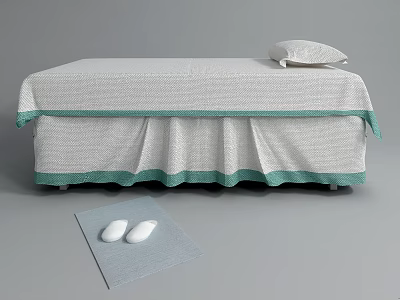 Massage Bed with White Mattress Green Trim Gray Mat and Two White Massage Stones 3d model