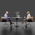 Modern Table and Chairs Set for Casual Chatting with Decorative Vase and Comfortable Seats