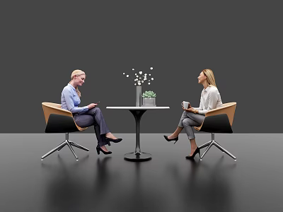 Modern Table and Chairs Set for Casual Chatting with Decorative Vase and Comfortable Seats 3d model