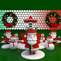 Festive Christmas Scene With Santa Claus Snowmen Wreaths And Green Grid Background