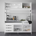 Modern White Sideboard With Black Backboard Open Closed Storage And Kitchenware 3d model