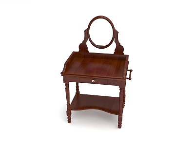 Classic Wooden Vanity With Round Mirror Drawer And Lower Shelf Design 3d model