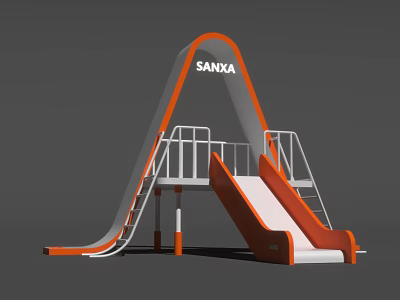 Interactive Play Area With Orange White SANXA Slide Stairs And Railings 3d model
