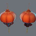 Traditional Orange Chinese Lanterns With Golden Patterns And Decorative Tassels