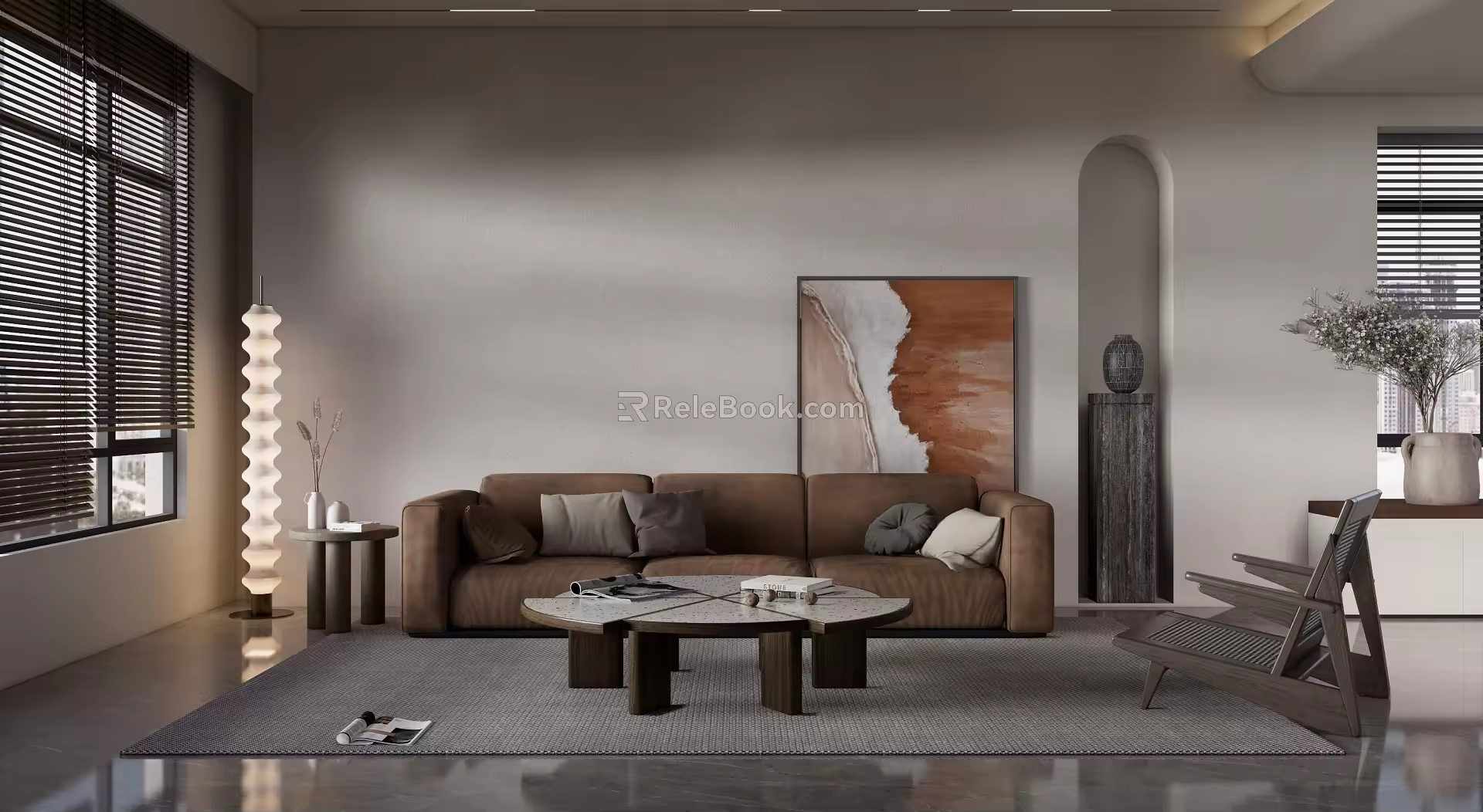 Quiet sofa tea table combination 3d model