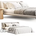 Modern Double Bed With Light Colored Headboard Wooden Nightstands And Striped Bedding Soft Pillows