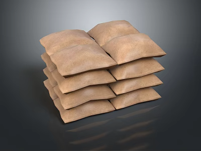 Stacked Durable Brown Burlap Sandbags For Household Emergency Use 3d model