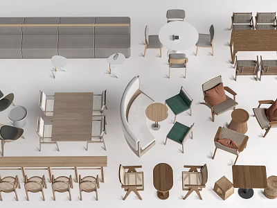 Modern Wooden Table And Chair Sets With Various Designs And Backrest Chairs 3d model