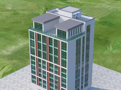 Modern Multi Storey Residential Building With Glass Windows Balconies And Green Lawn Surrounding 3d model
