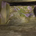 Scenic View from Stone Tunnel with Green Vegetation Stone Wall and Dirt Path