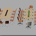 Modern Office Conference Table With Multiple Chairs Green Plant And Documents On Surface 3d model