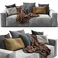 Cozy Gray Two Seater Sofa With Mixed Color Pillows And Patterned Blanket 3d model