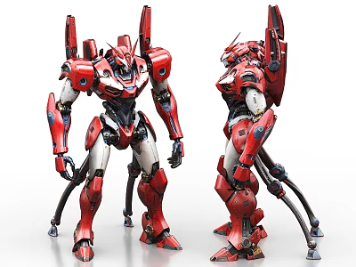 Red Smart Robot With Advanced Mechanical Armor And Dual Perspective Design 3d model