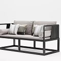 Modern Two Seater Sofa with Black Frame Light Gray Cushions and Patterned Pillows 3d model