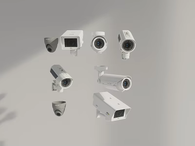 Different Types Of Industrial Surveillance Cameras With Dome Bullet And Box Shapes For Security Monitoring 3d model