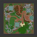 Cartoon Fantasy Castle Scene With Green Towers Trees And Rock Structures