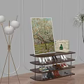 Modern Open Shelf Shoe Cabinet With Shoes Canvas Bag And Decorative Painting