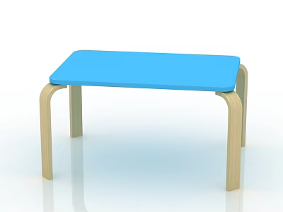 Sturdy Wooden Kids Table with Blue Tabletop and Curved Legs for Toddlers 3d model