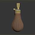 Decorative Brown Ribbed Bottle With Golden Top And Vertical Stripes Design