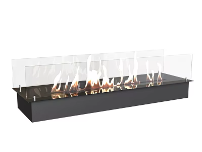 Modern Fireplace with Transparent Glass Panels and Burning Flames in Black Base Design 3d model