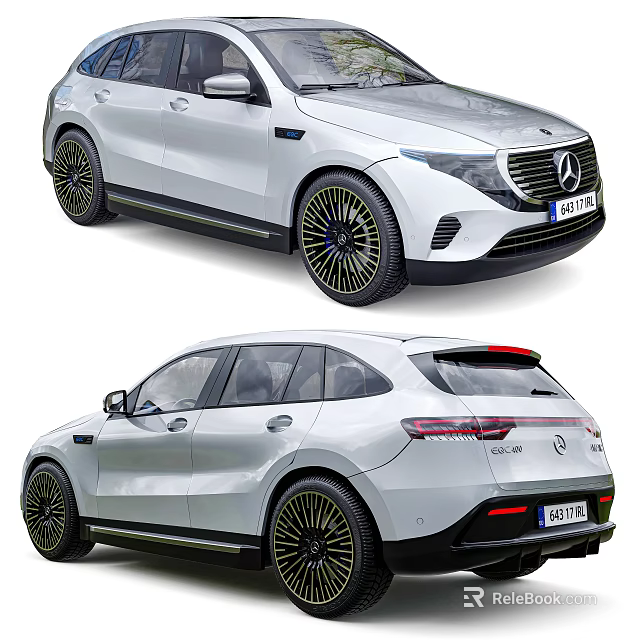 Silver Mercedes Benz Electric SUV Front And Rear 3d model 
