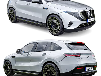Silver Mercedes Benz Electric SUV Front And Rear 3d model