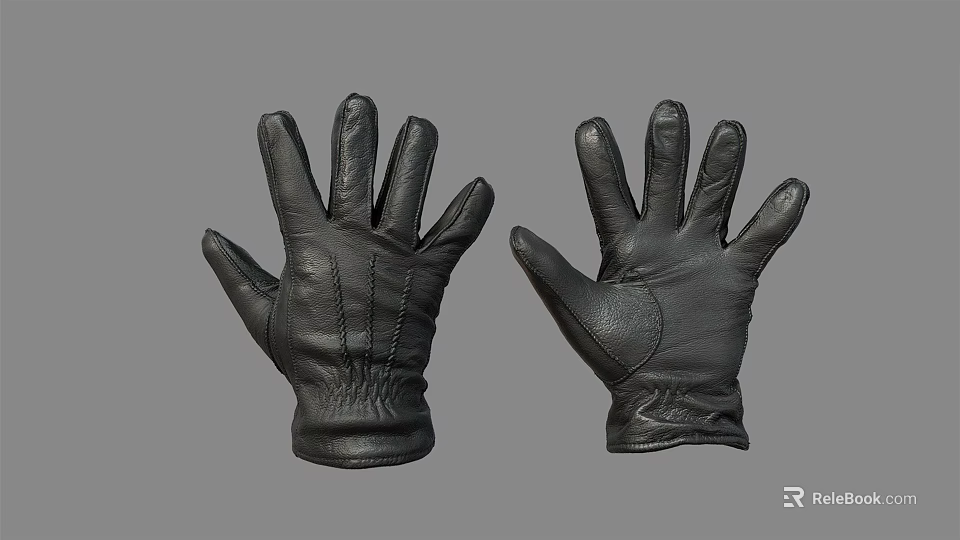Black Leather Gloves Pair Displaying Classic Style And Premium Craftsmanship 3d model 
