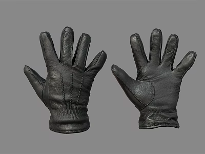 Black Leather Gloves Pair Displaying Classic Style And Premium Craftsmanship 3d model