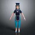 3D Modeled Woman Wearing Blue Top Blue Pants Hat Necklace Bracelets And Blue Shoes