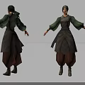 Game Film Character Design With Green Sleeves Dark Tunic Brown Baggy Pants Boots And Headscarf