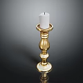 Shiny Elegant Golden Candlestick Holding White Candle On Black Surface