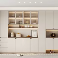 Elegant Modern Wine Cabinet Interior With Glass Shelves LED Lighting And White Storage Cabinets
