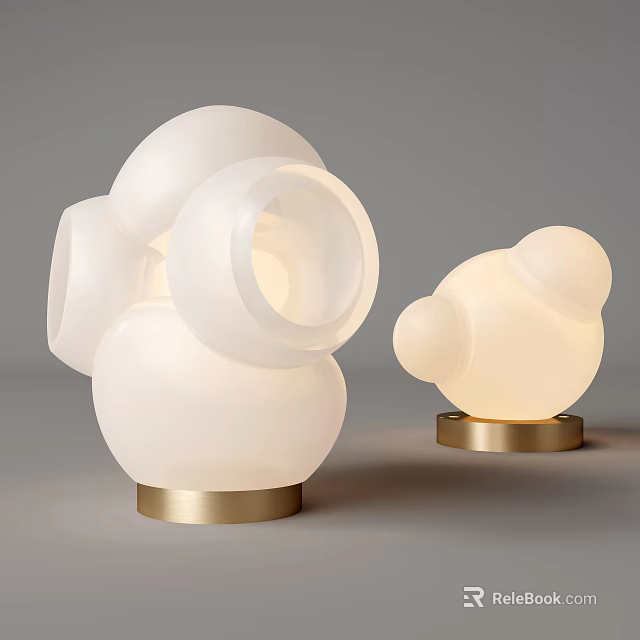 Two Modern White Spherical Stacked Table Lamps With Gold Base Design 3d model 