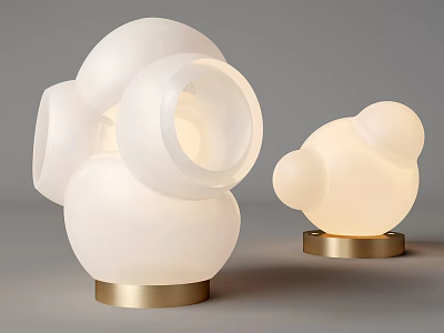 Two Modern White Spherical Stacked Table Lamps With Gold Base Design 3d model