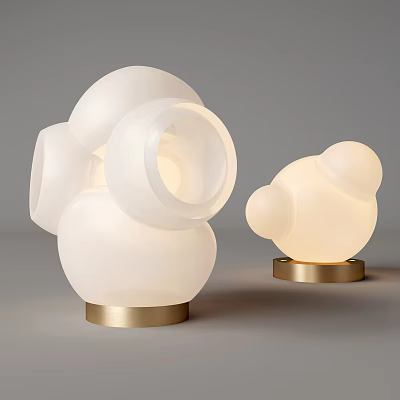 Two Modern White Spherical Stacked Table Lamps With Gold Base Design 3d model