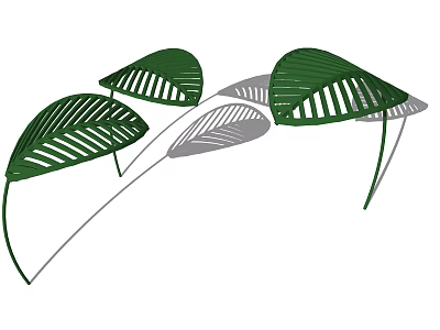 Green Leaf Shaped Canopy With White Stripes And Metal Frame For Outdoor Sunshade 3d model