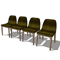 Stylish Four Green Velvet Dining Chairs With Wooden Legs And Modern Design