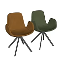 Modern Leather Dining Chairs With Green And Brown Upholstery And Black Tripod Bases