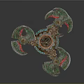 Ornate Multi Bladed Decorative Weapon With Colorful Metallic Blades And Circular Center