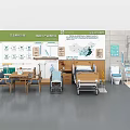 Medical Equipment Exhibition With Wheelchairs Beds Tables And Nursing Furniture Setup