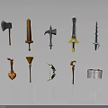 Various Medieval Fantasy Weapons Collection Including Axe Sword Hammer Bow And Dagger 3d model