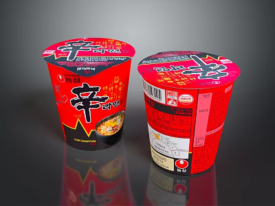 Shin Ramyun Instant Cup Noodles With Red Packaging And Korean Characters 3d model