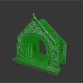 Detailed Stone Miniature Building Model Featuring Arched Doorway Pointed Roof And Carved Pillars