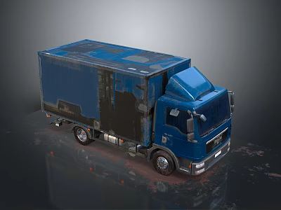 Blue Cargo Truck With Box Body And Commercial Delivery Features 3d model